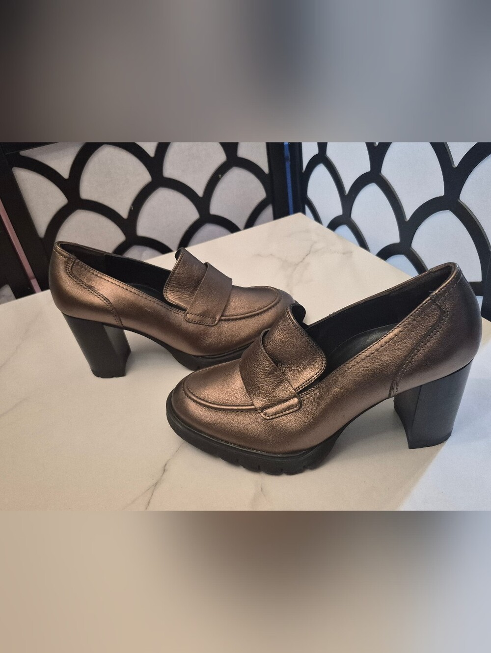 Paul Green Metallic Bronze Block Heel Loafers